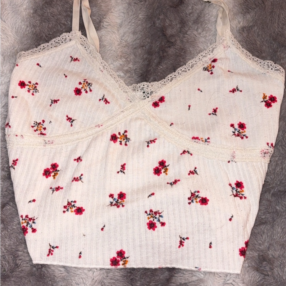 Wild Fable Cream Ribbed Camisole Crop Top